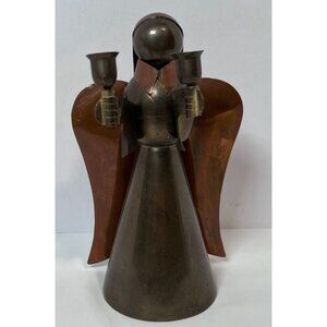 Brass and Copper Angel Candle‎ Holder 6" Christian VTG 70's Taper Candlestick